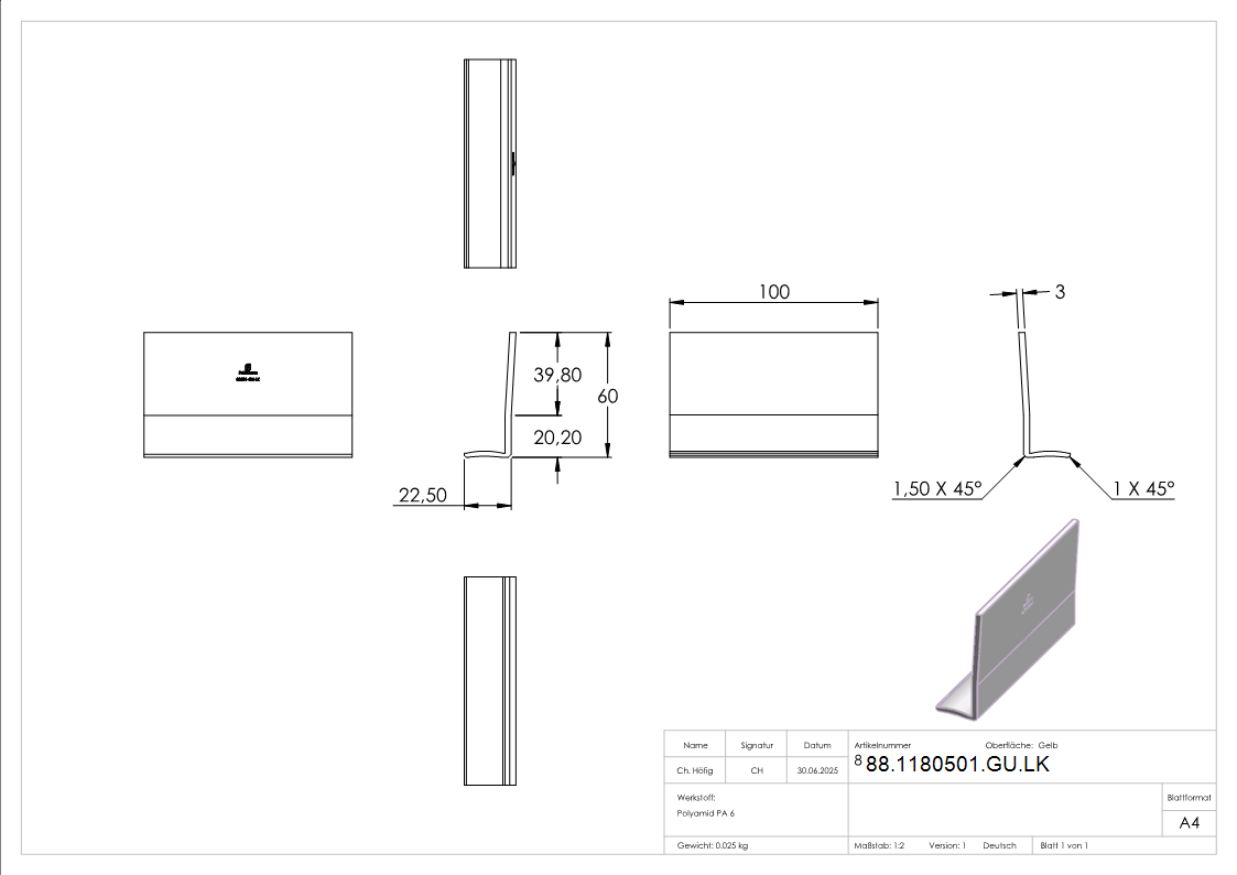 L-Keil zum Einlegen ins Profil- fuer Montage-Set 80501-GU-88-1180501-GU.LK