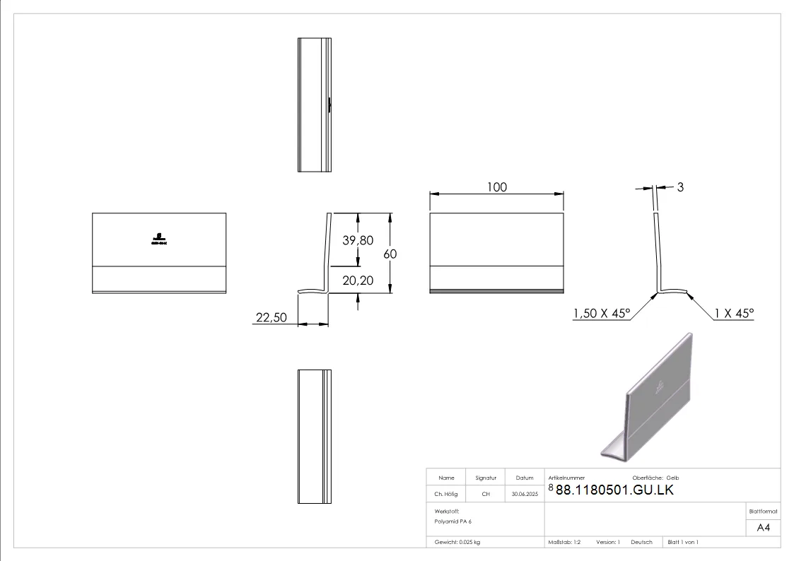 L-Keil zum Einlegen ins Profil- fuer Montage-Set 80501-GU-88-1180501-GU.LK