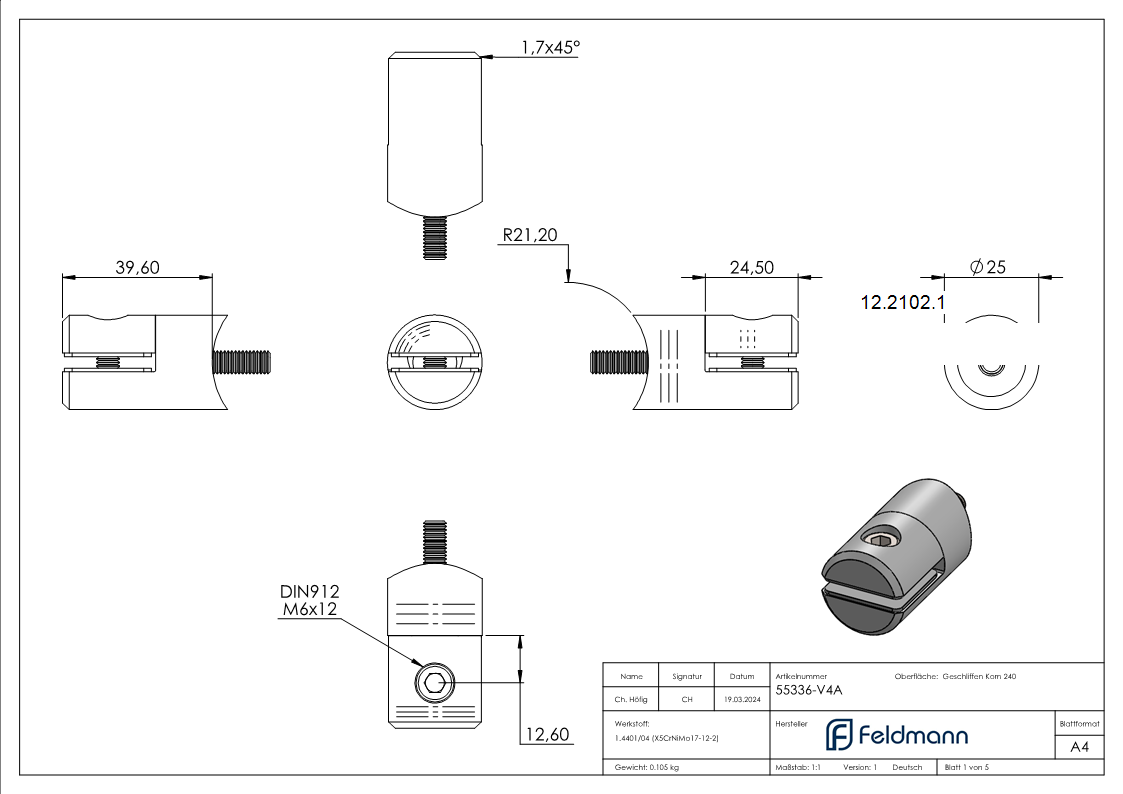 Blechhalter Ø 25 mm V4A fuer Anschluss Ø 42-4 mm-12-2102.1