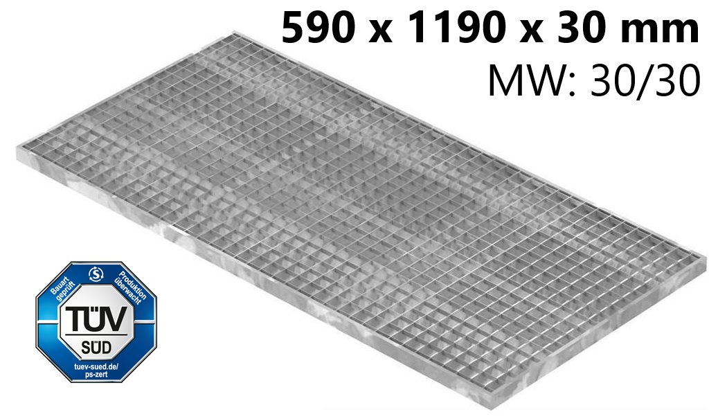 Lichtschachtrost Baunormrost - Masse-  590x1190x30 mm 30-30 mm - aus S235JR -St37-2- im Vollbad feuerverzinkt-23-591193030.7