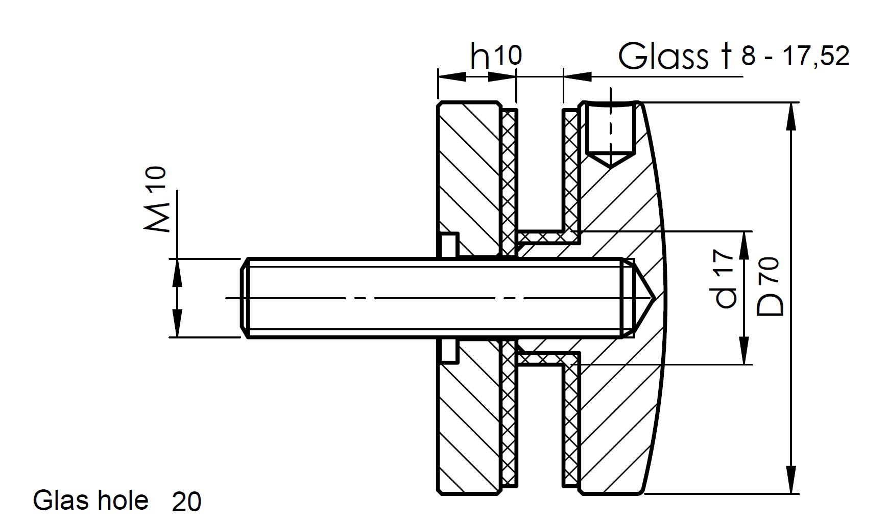 Glas-Punkthalter Ø 70 mm | für Anschluss: flach | V2A