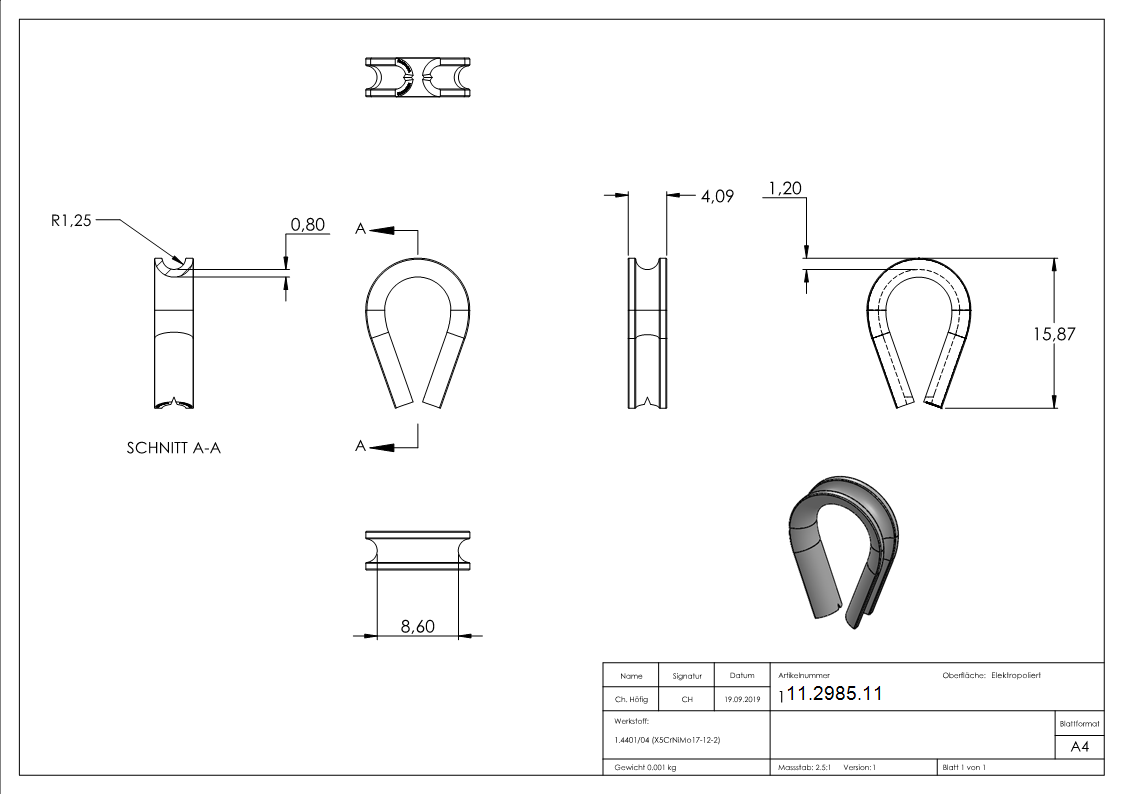 Kausche | für Seil Ø: 2 mm | V4A