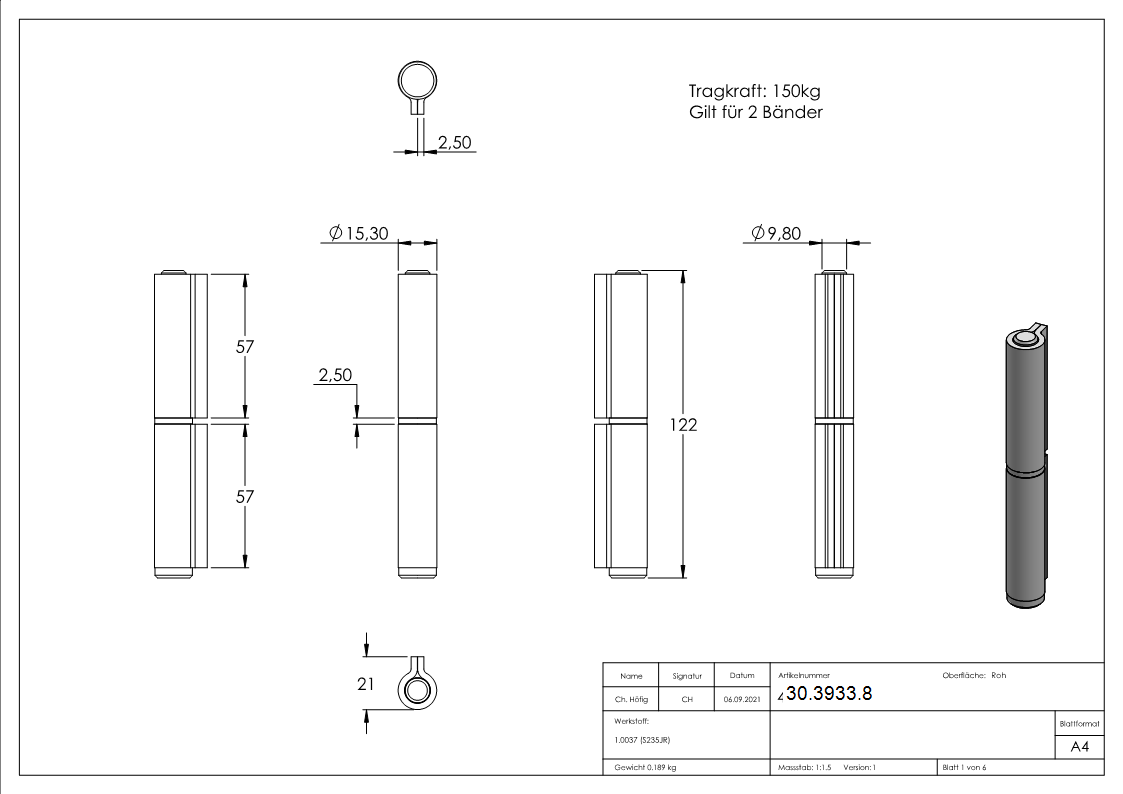 Anschweissband Rohstahl 2-teilig Tragkraft 350 kg-30-3933.8