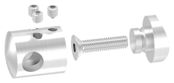 Querstabhalter V2A Edelstahl – Anschluss Ø 42,4 mm, Stoßverbindung Ø 22 mm für Rundstäbe 10 mm inkl. Schrauben
