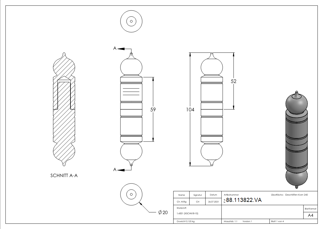 Anschweißband Torband Edelstahl mit festem Stift - Dorn 11mm