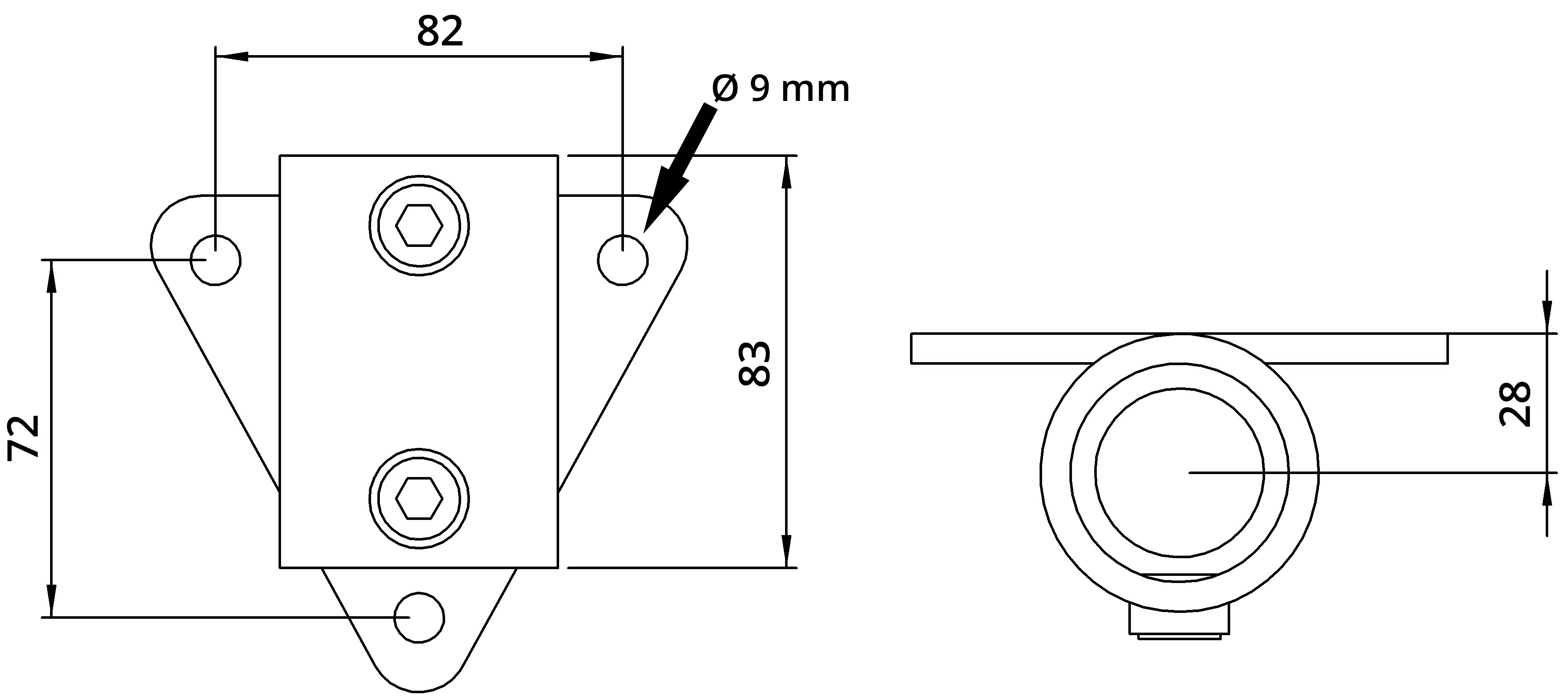 Rohrverbinder | Wandhalter Dreieckflansch | 146C42 | 42,4 mm | 1 1/4" | Temperguss u. Elektrogalvanisiert