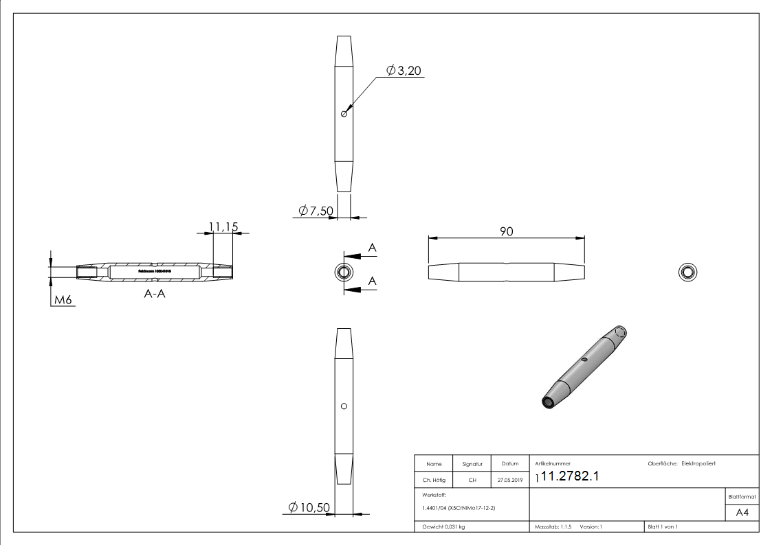 Wantenspanner | Links-/Rechtsgewinde | Gewinde M6 | V4A