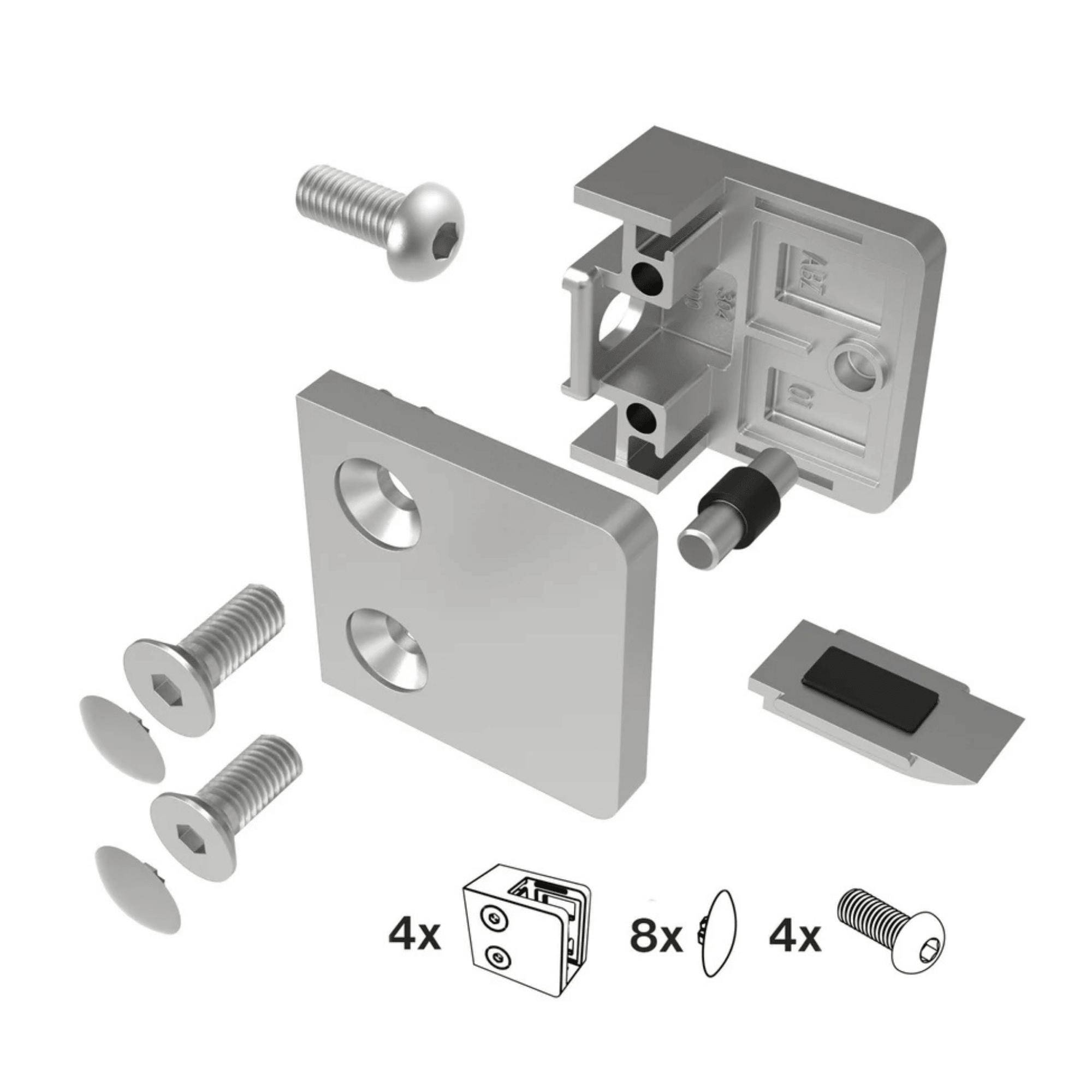 Glasklemme Modell 230P- 4er Set inkl- Gummi- Anschluss flach oder Ø 42-4 mm- V2A- V4A- Zink- Schwarz-18-MODELL230P-1-5.11