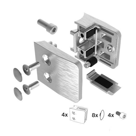 Glasklemme V2A fuer Rohr Ø 48-3 mm fuer Glas 8-12-76 mm 4er Set geschliffen-89-11A2600048SET4-A.4