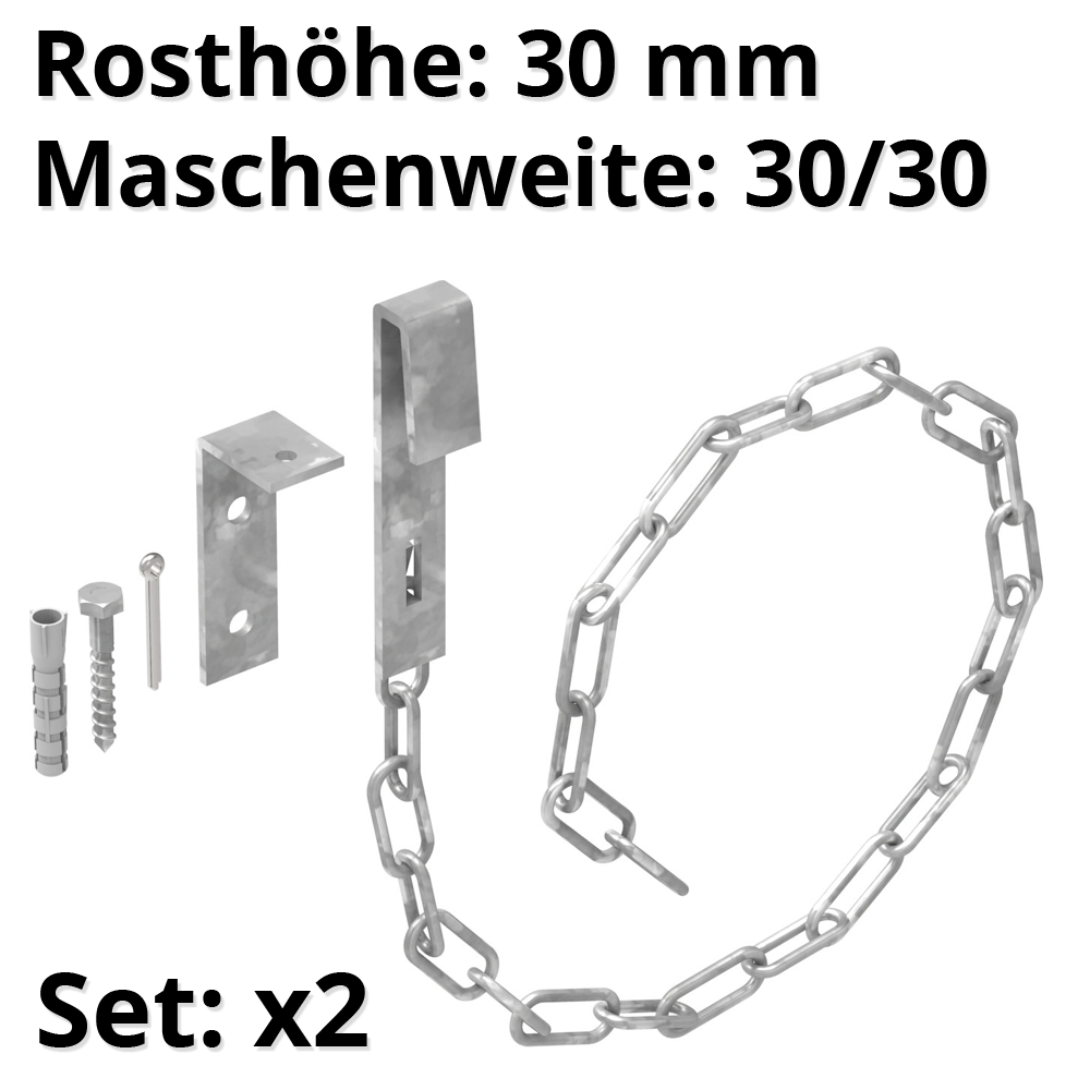 1 Paar Sicherheitsketten für Gitterroste | MW 30/30 mm | aus St37, feuerverzinkt