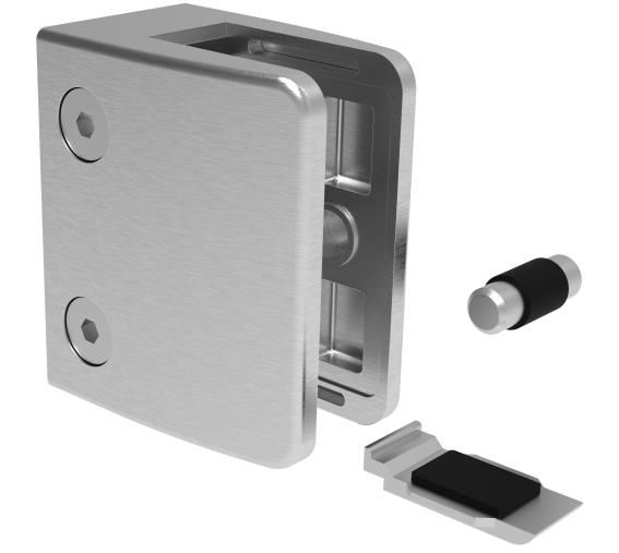 Glasklemme Edelstahl AISI 304 geschliffen fuer Flachpfosten Modell 24-89-11A2400000-A.4