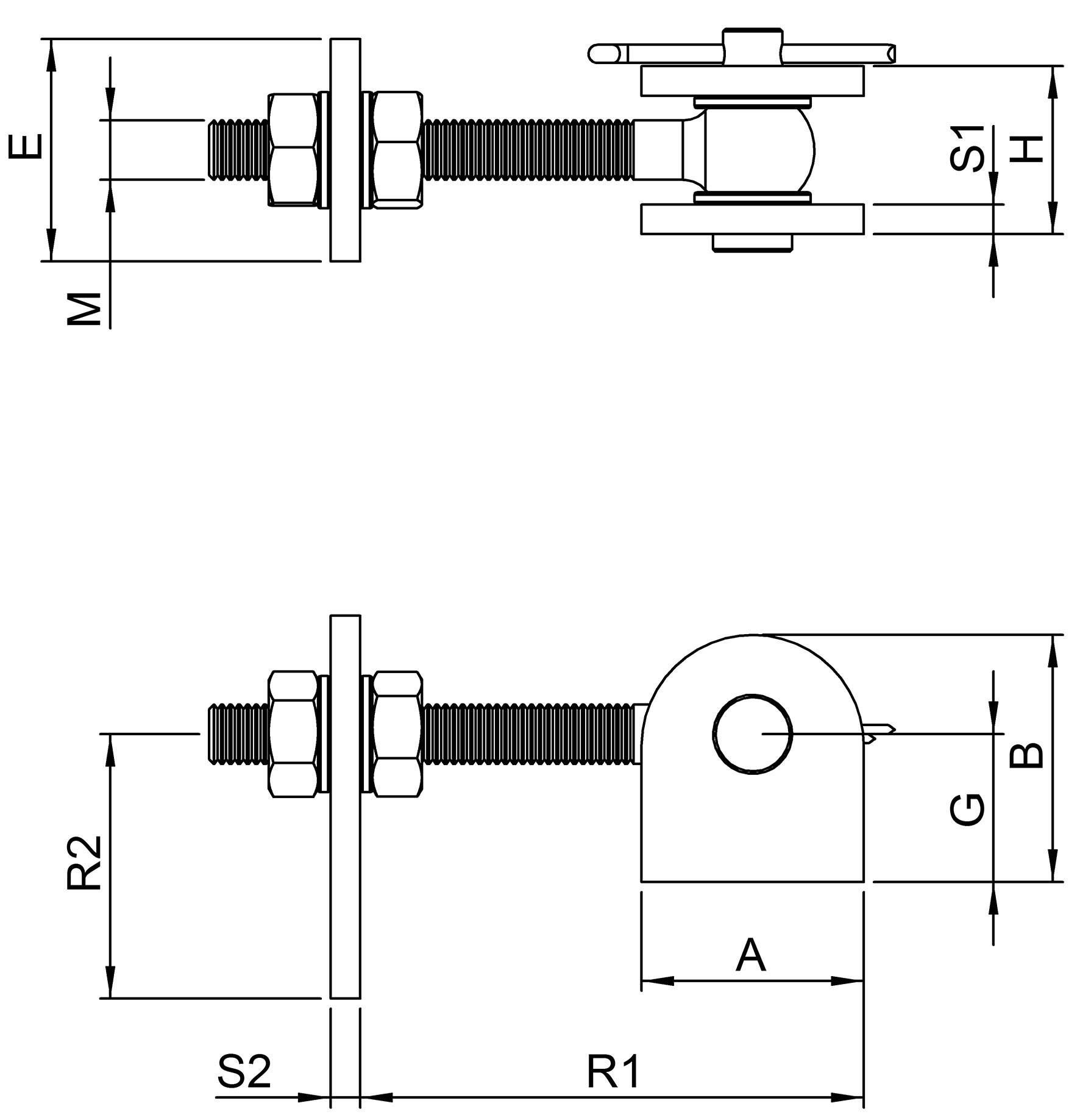 Torband M16 verstellbar Langlochlasche Stahl (roh) S235JR