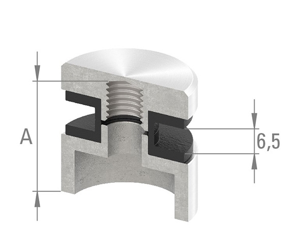 Glaspunkthalter Ø 30 mm- Zink -Edelstahl-Optik- Anschluss- Rohr Ø 42-4 mm-10-5042.2