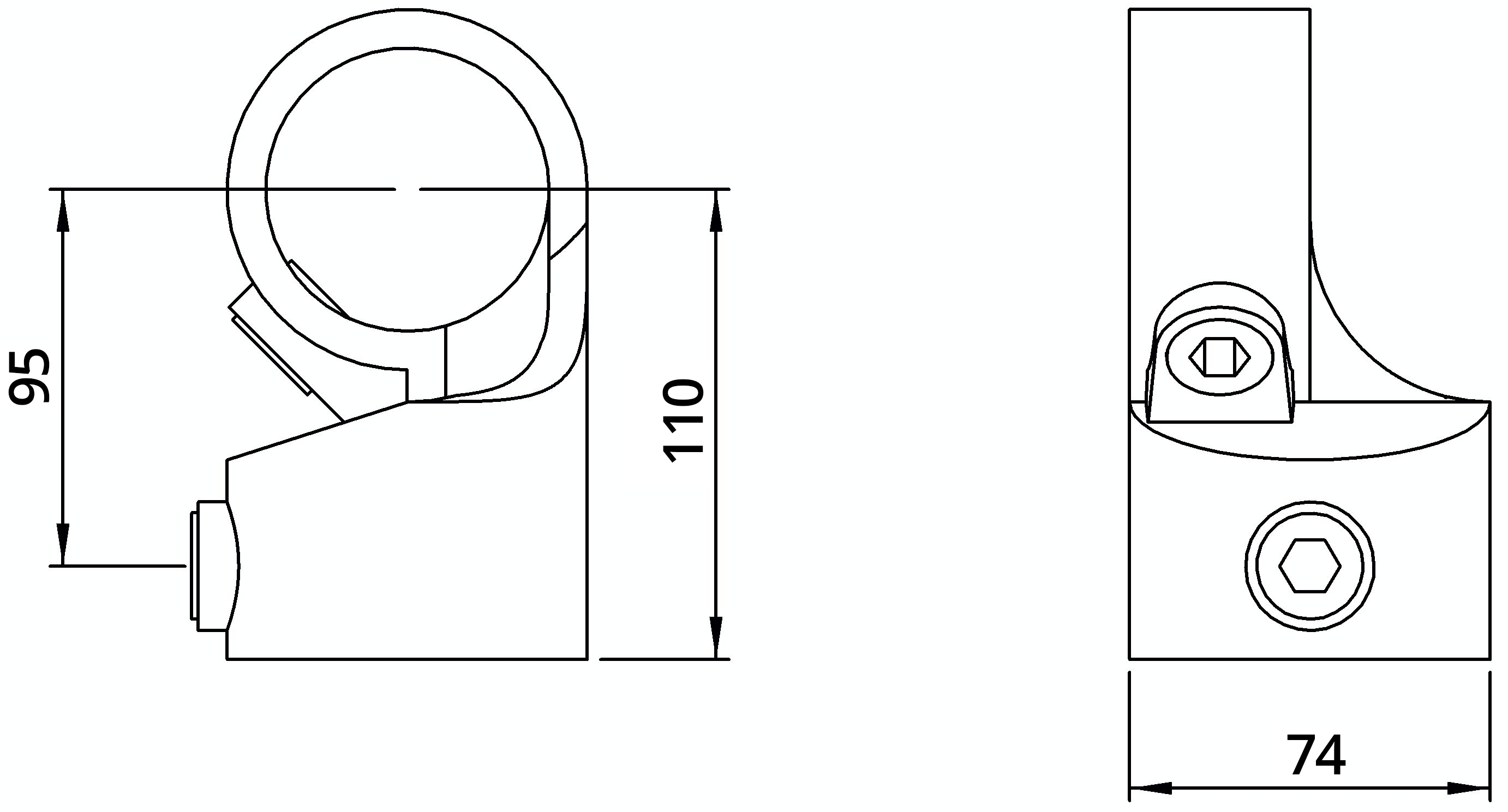 Rohrverbinder Winkelgelenk verstellbar Ø 60-3 mm -2- - Temperguss verzinkt - 148E60-148E60
