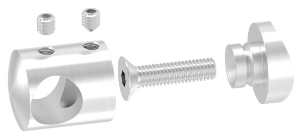 Querstabhalter Ø 22 mm | Anschluss: 42,4 mm | mit Bohrung: 14,2 mm | V2A