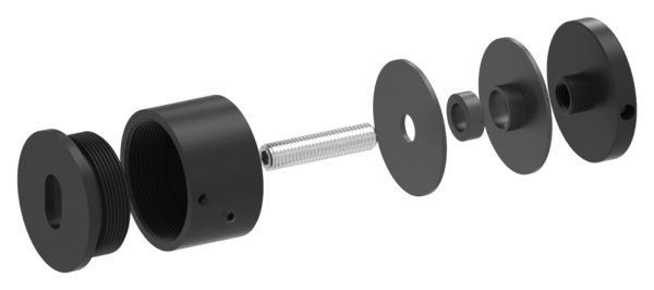 Glaspunkthalter Edelstahl V2A Ø 52 mm Klemmbereich 12-0–25-52 mm RAL 9005 schwarz matt-88-1160250-240.9005
