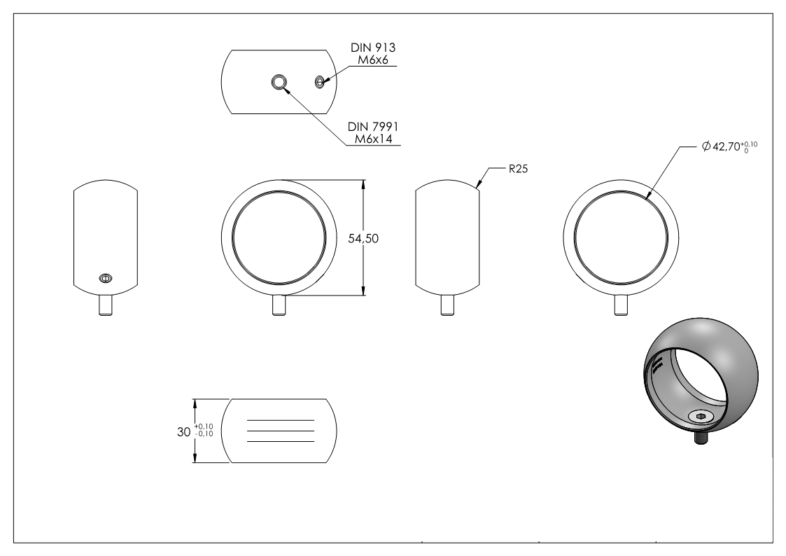 Kugelring für Handlaufhalter für Rohr 42,4mm, V4A