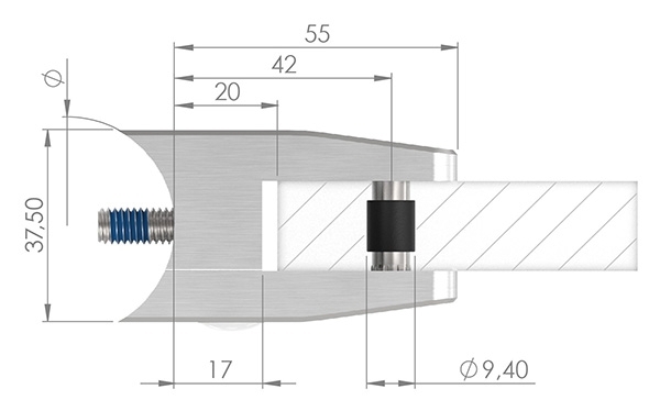 Glasklemme 55x65x37-5 mm AbZ fuer Anschluss Ø 42-4 mm Edelstahleffekt-10-3242ABZ.2