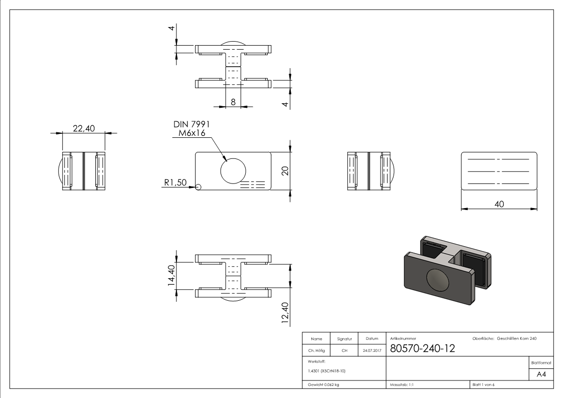 Glasausrichter | für Glas: 12,76-13,52 mm | V2A