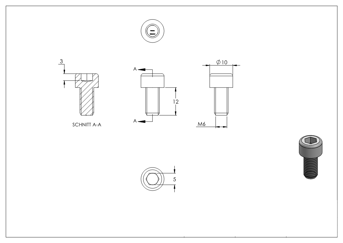 Zylinderkopfschraube M6 x 12, A2, DIN 912