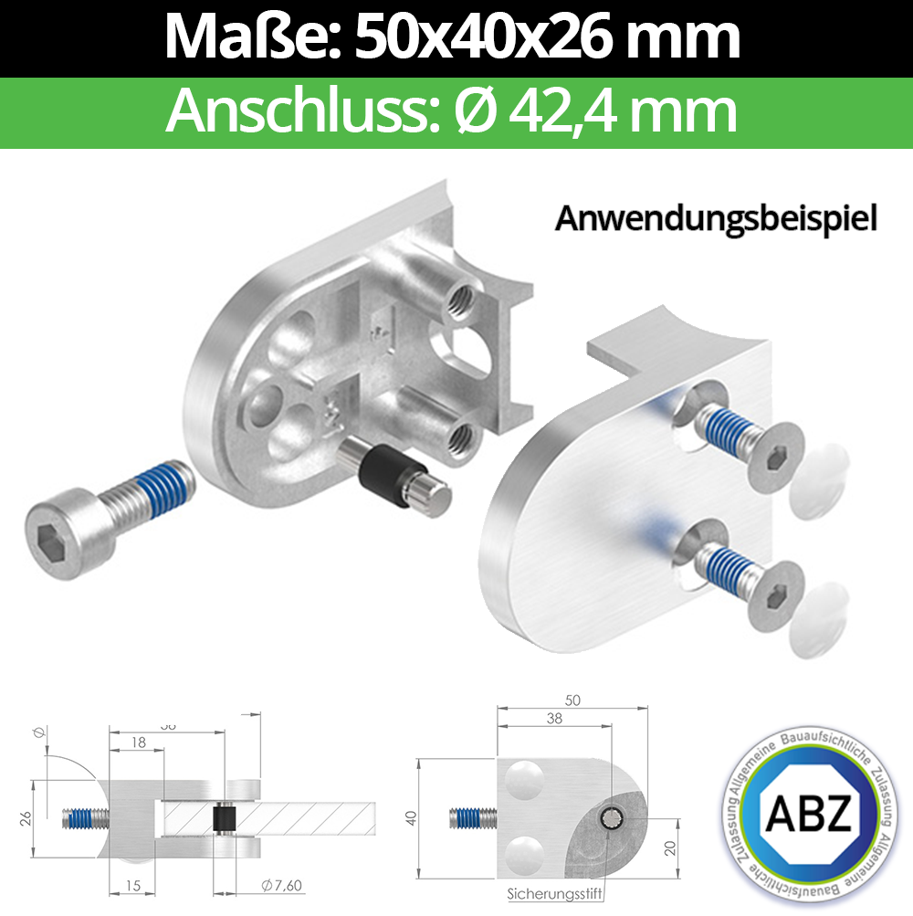 Glasklemme 50x40x26 mm AbZ fuer Anschluss Flach - Ø 33-7 mm - Ø 42-4 mm - Ø 48-3 mm - Ø 60-3 mm-10-MODELL30-42-2-7.2