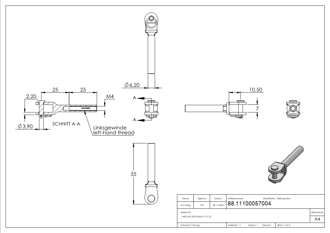 Gabelterminal Edelstahl V4A Innengewinde M4 links-88.11100057004