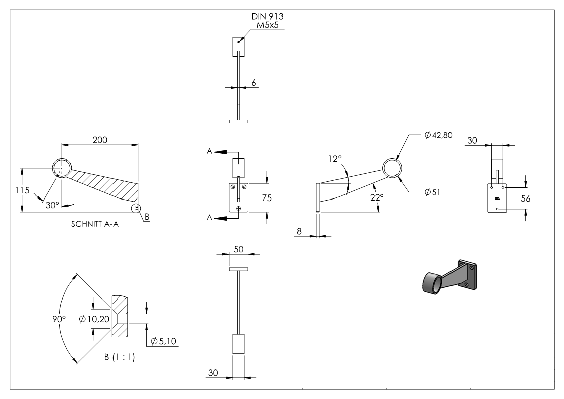 Fußlauf- / Handlaufstütze, für Rohr 42,4mm, V2A