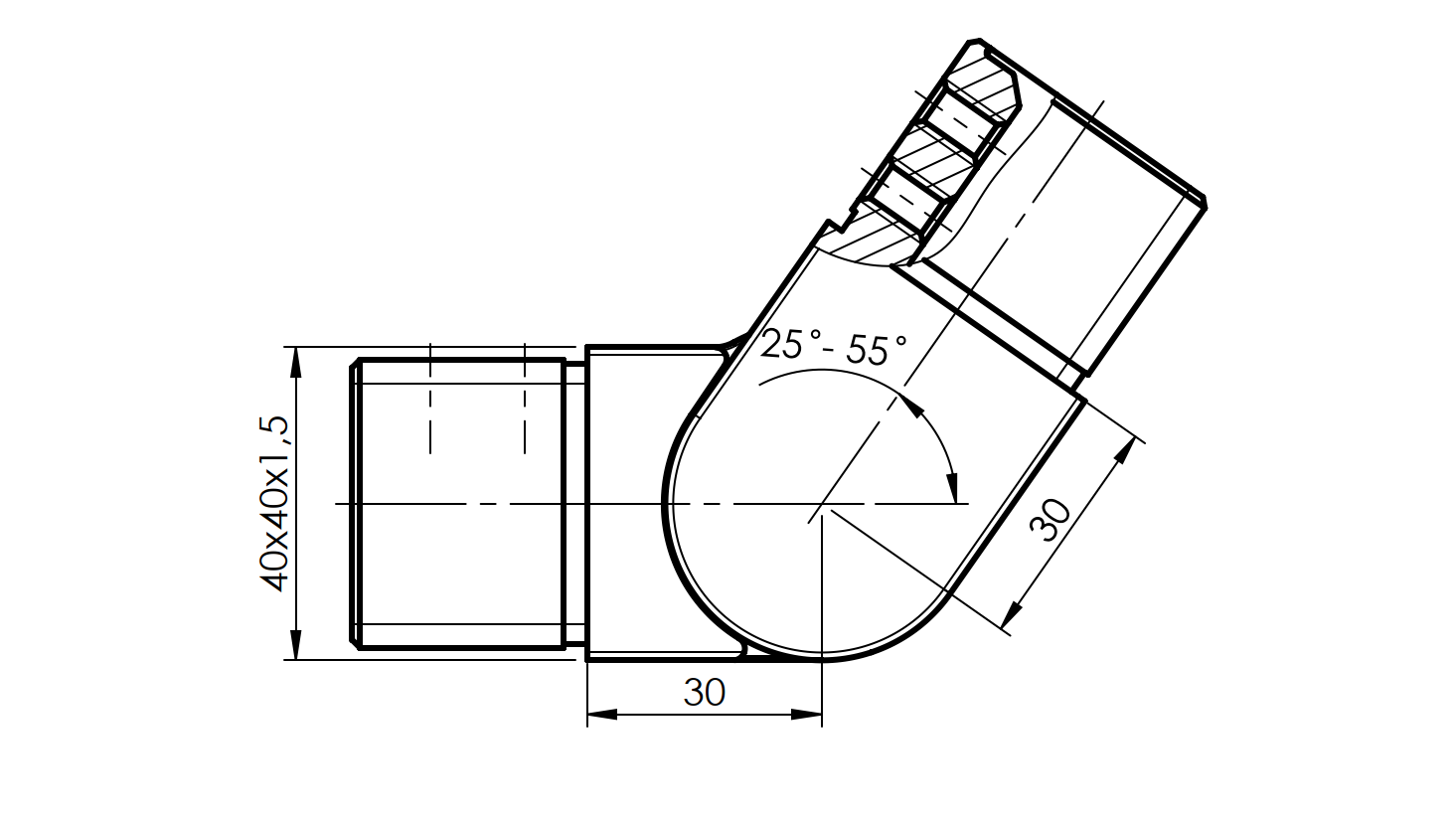 Handlauf-Winkelverbinder Edelstahl AISI 316 40x40x1-5mm fuer Glasgelaender verstellbar 25-55°-89-11A146312040-A.4