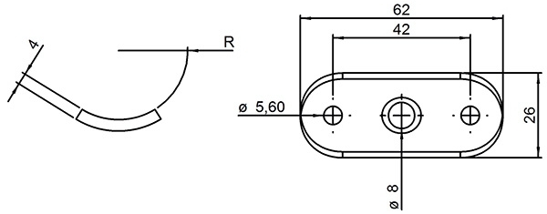 Handlaufanschlussplatte Stahl 64 x 24 x 4 mm fuer Rohr Ø 42-4 - 48-3 mm-30-1405.8
