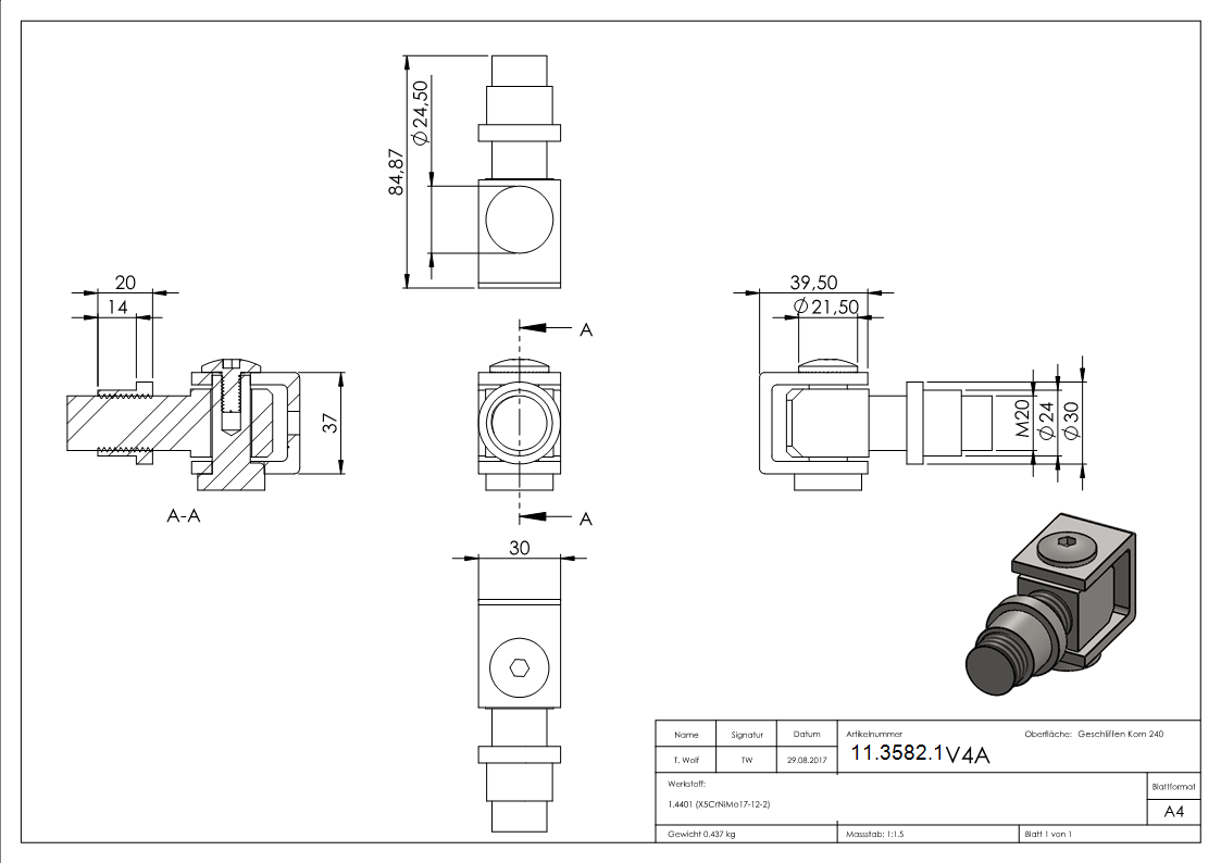Torband | M20 | zum Anschweißen | verstellbar | V4A