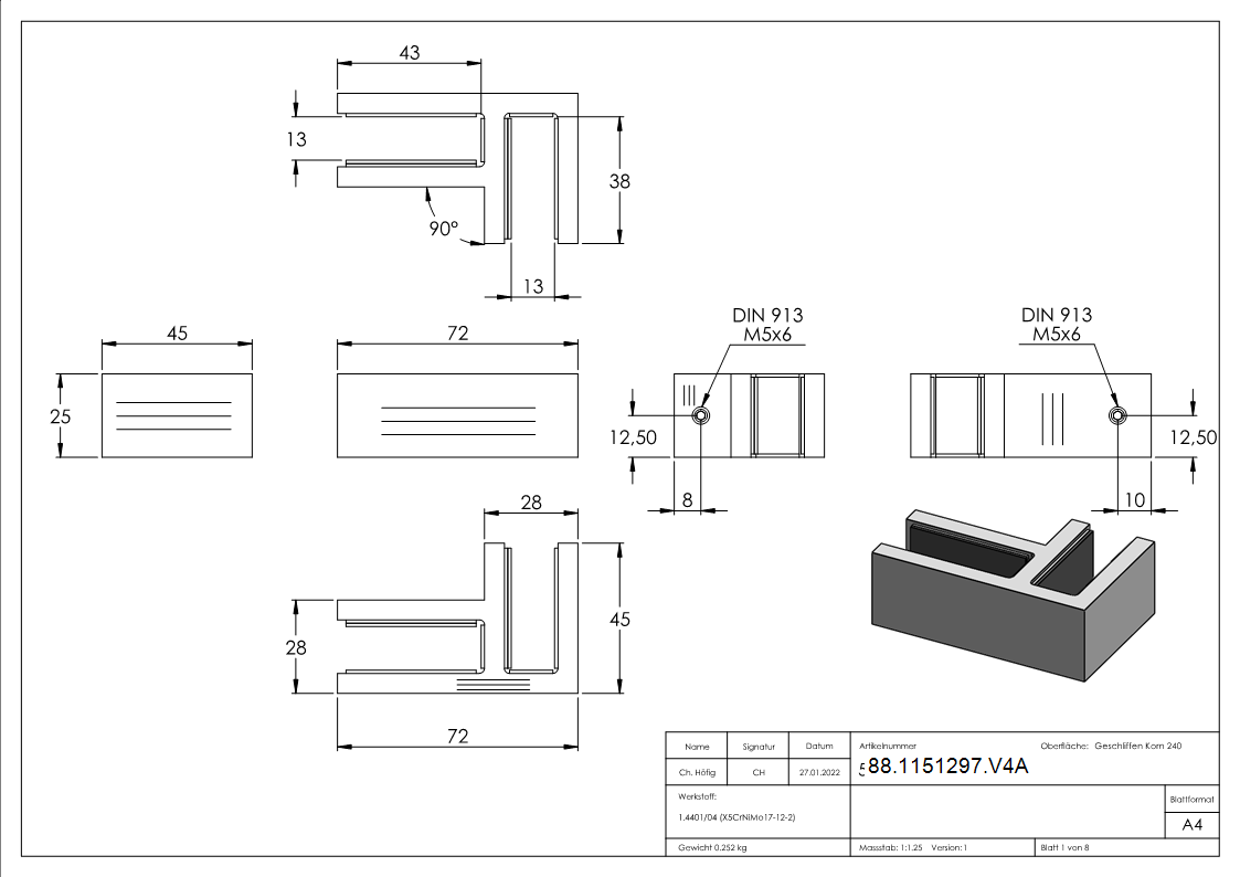 Glasverbinder 90°-88-1151297.V4A