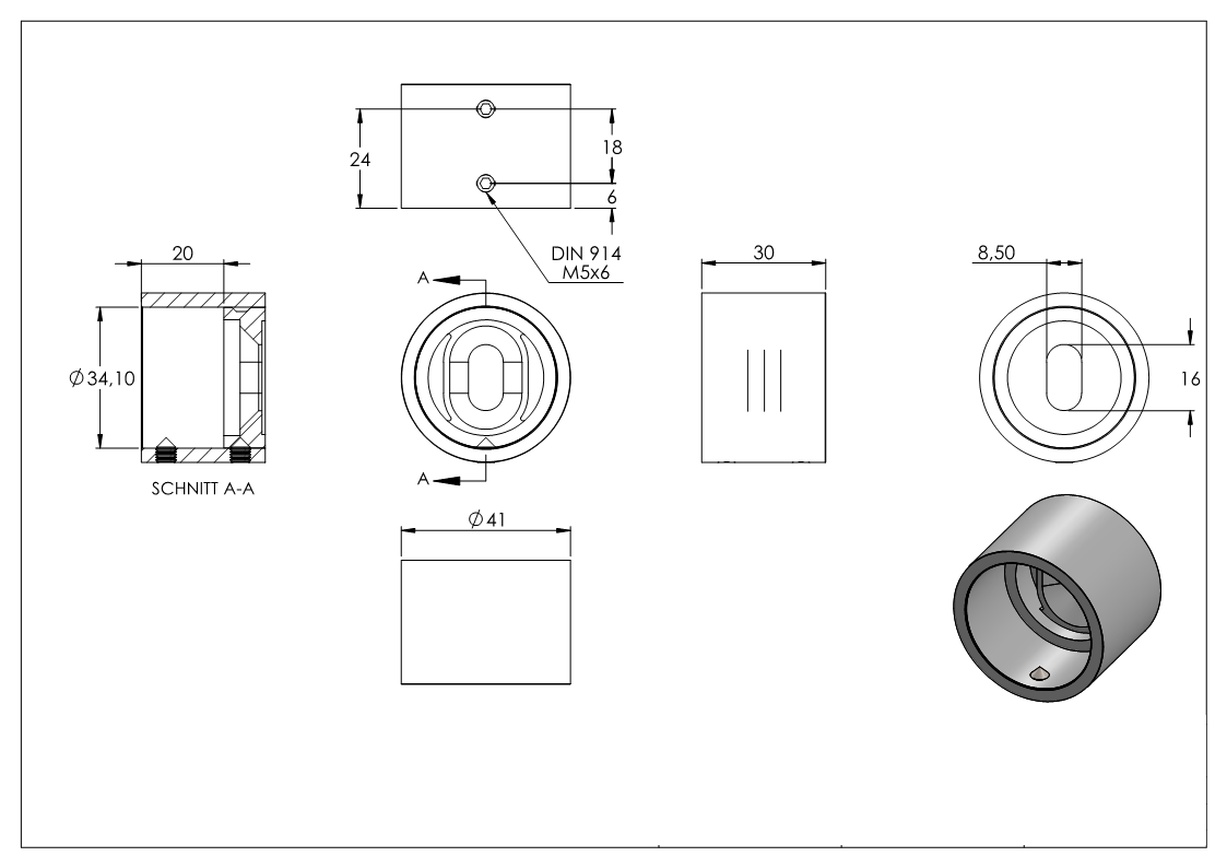 Wandanschluss für Rundrohr Ø 33,7 mm aus V2A