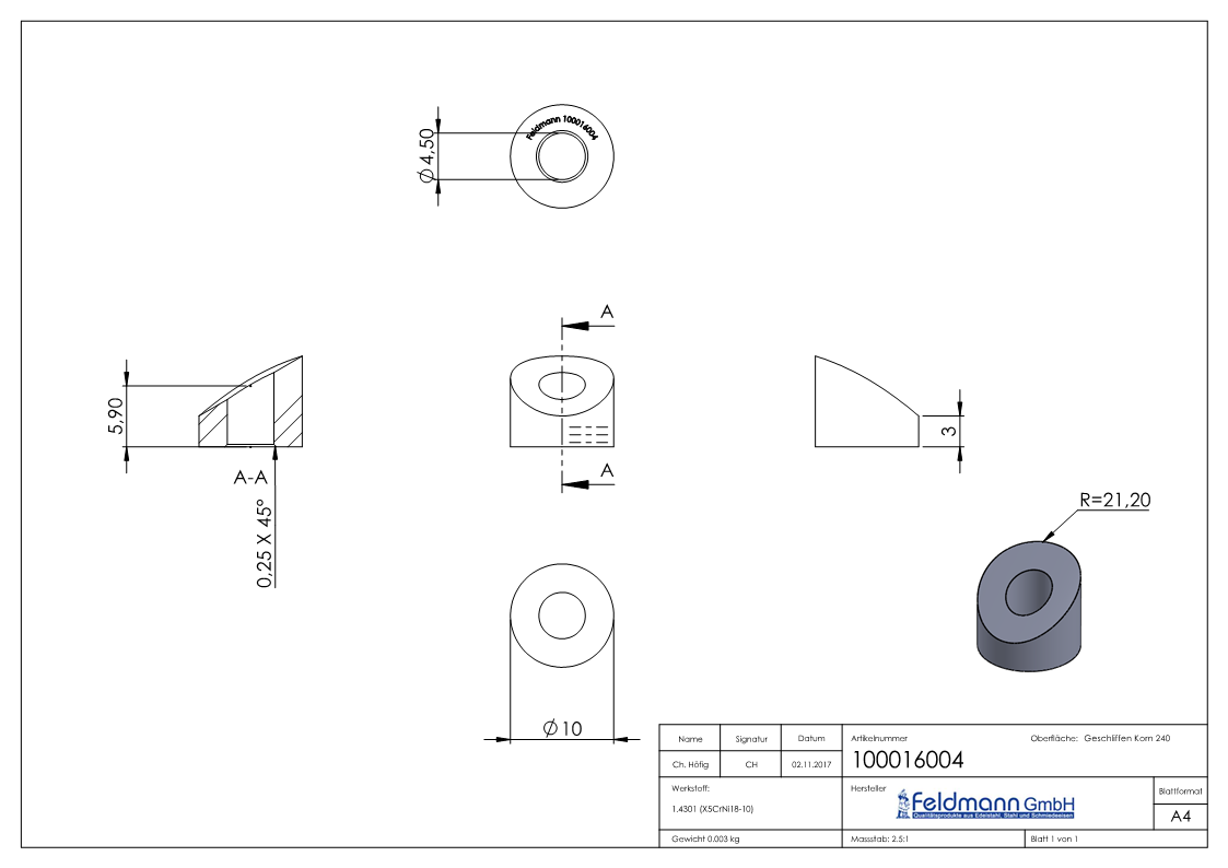 Formanschluss | für Anschluss Ø 42,4 mm | Gewinde M4 | V2A