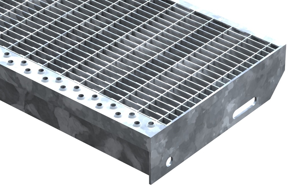 Gitterroststufe Treppenstufe | Maße: 800x240 mm 30/10 mm | S235JR (St37-2), im Vollbad feuerverzinkt