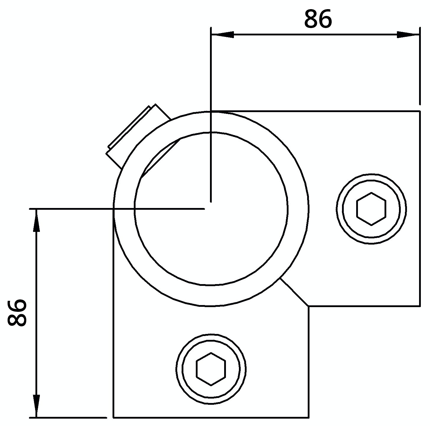 Rohrverbinder | Eckstück durchgehend | 116E60 | 60,3 mm | 2" | Feuerverzinkt u. Elektrogalvanisiert