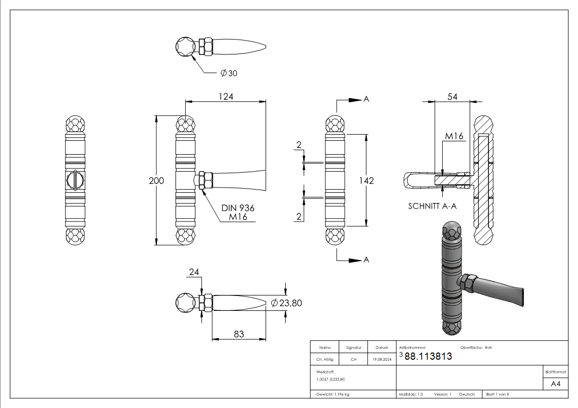Torband Edelstahl verstellbar T-Form Zierscharnier-88.113813