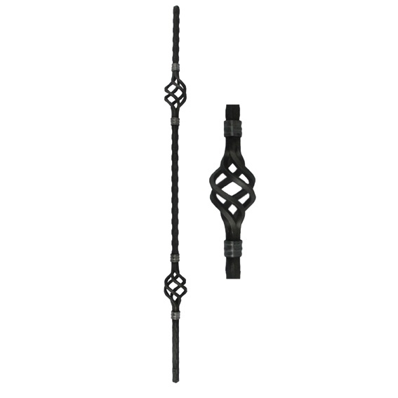 Zierstab Stahl roh 900 mm mit 2 Zierelementen 12x12 mm-89-11T11501T-A.4