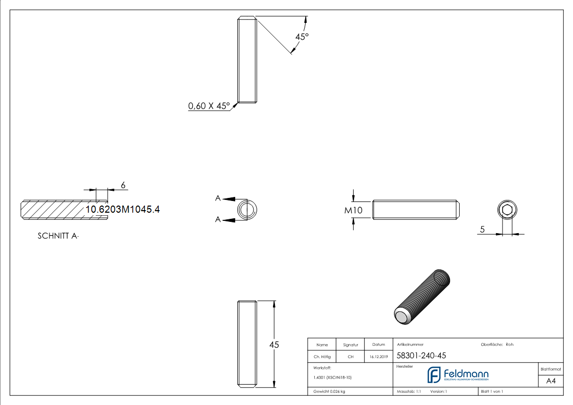 Gewindestift M10 x 45 mm- V2A-10-6203M1045.4
