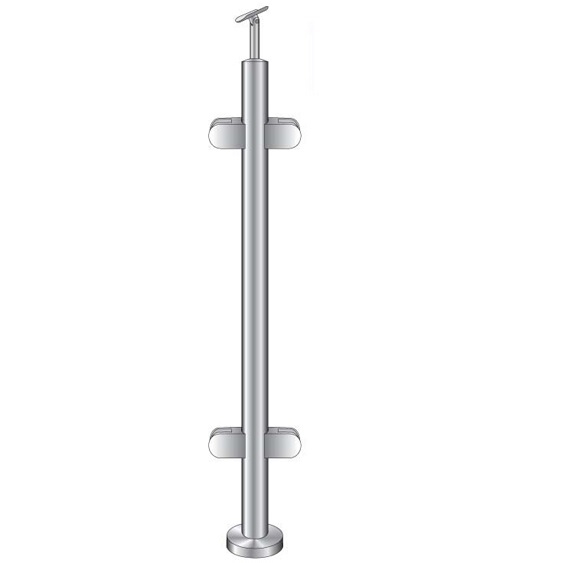 Mittelpfosten Edelstahl AISI 304 flach 1100 mm Oberverankerung fuer Glas 8-76 mm-14-0046RG-A.4