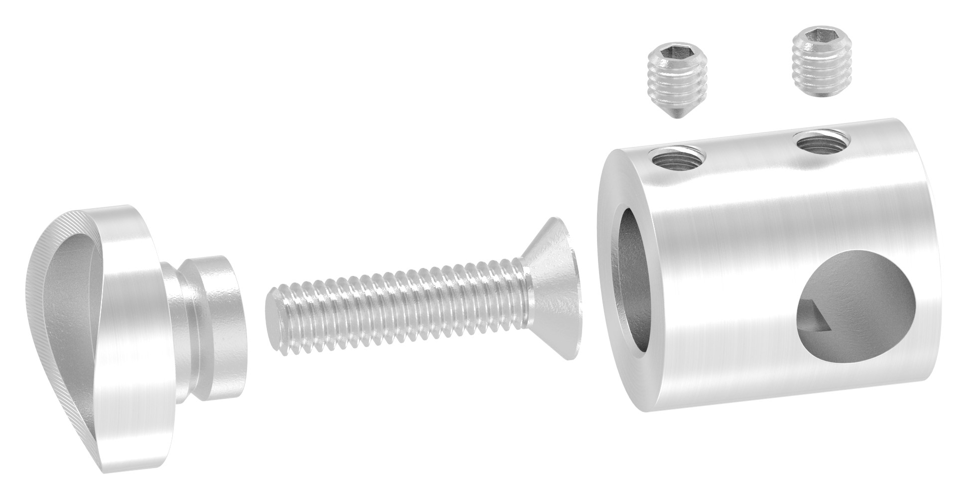 Querstab-Endhalter V2A Edelstahl – Anschluss Ø 42,4 mm passend für Rundstäbe 10 mm Sackloch Abschluss RECHTS inkl. Schrauben