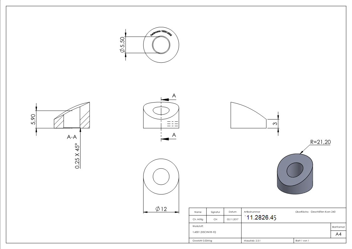 Formanschluss | für Anschluss Ø 42,4 mm | Gewinde M5 | V2A