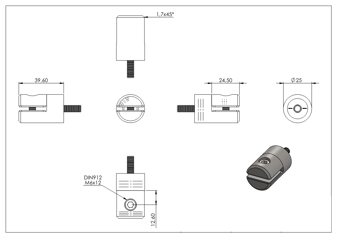 Blechhalter Ø 25 mm V4A für Anschluss flach/gerade