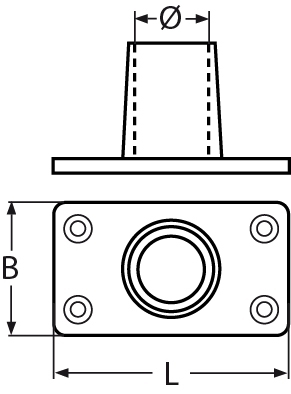 Relingfuß mit rechteckiger Grundplatte 90° V4A 22 mm - VPE: 1