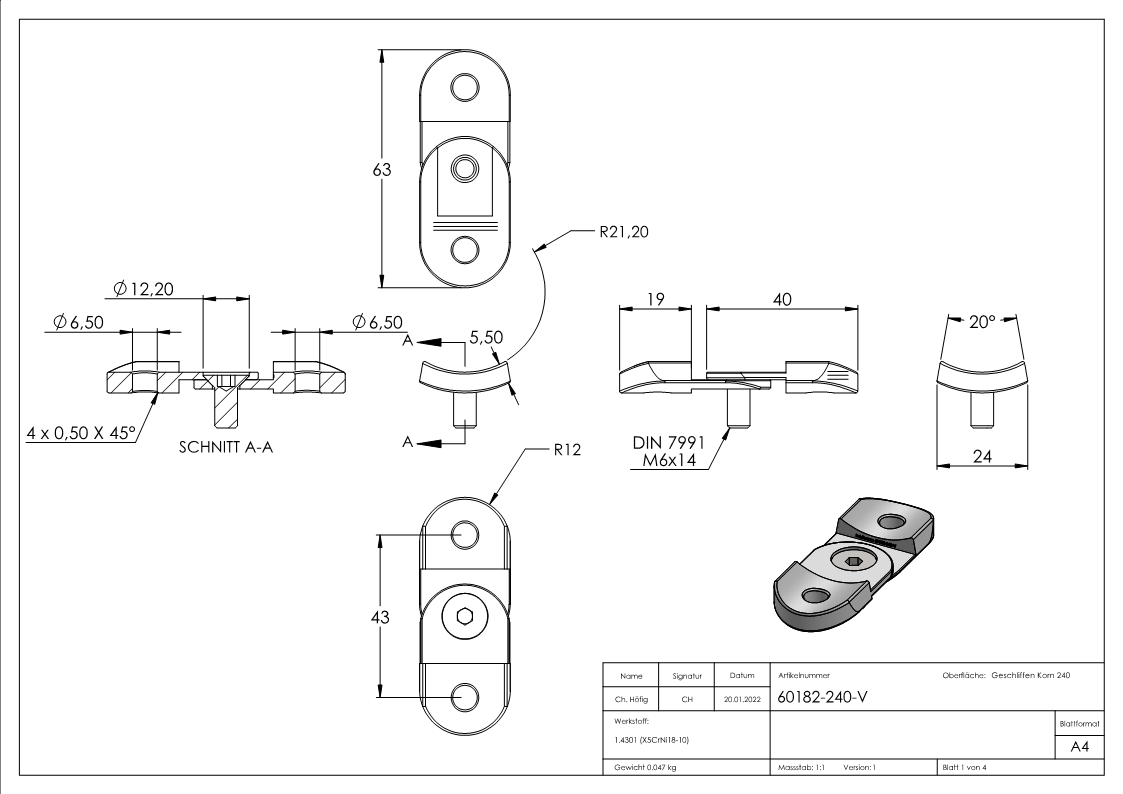 Halteplatte verstellbar, für Rohr 42,4mm