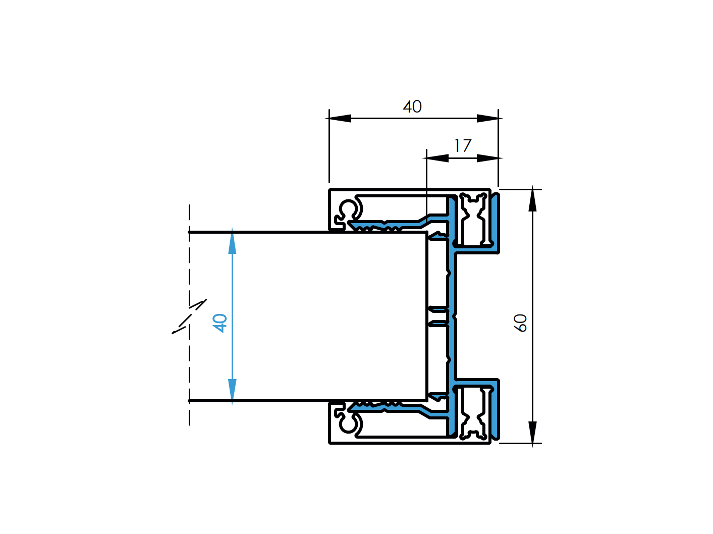 Zaunadapter Aluminium 40x60 mm fuer 40 mm Fuellungen 1500 mm Anthrazit RAL 7016-89-11FGAL401500R7016-A.4