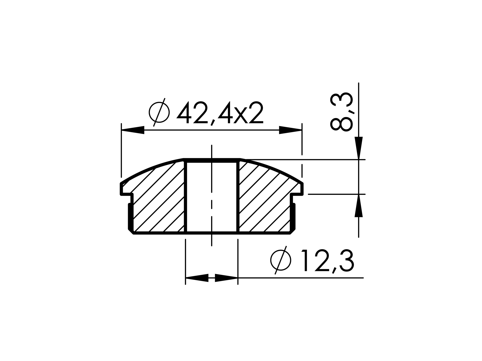 Rohrstopfen | leicht gewölbt | für Rundrohr: Ø 42,4x2 mm | mit Bohrung 12,2 mm | | V2A