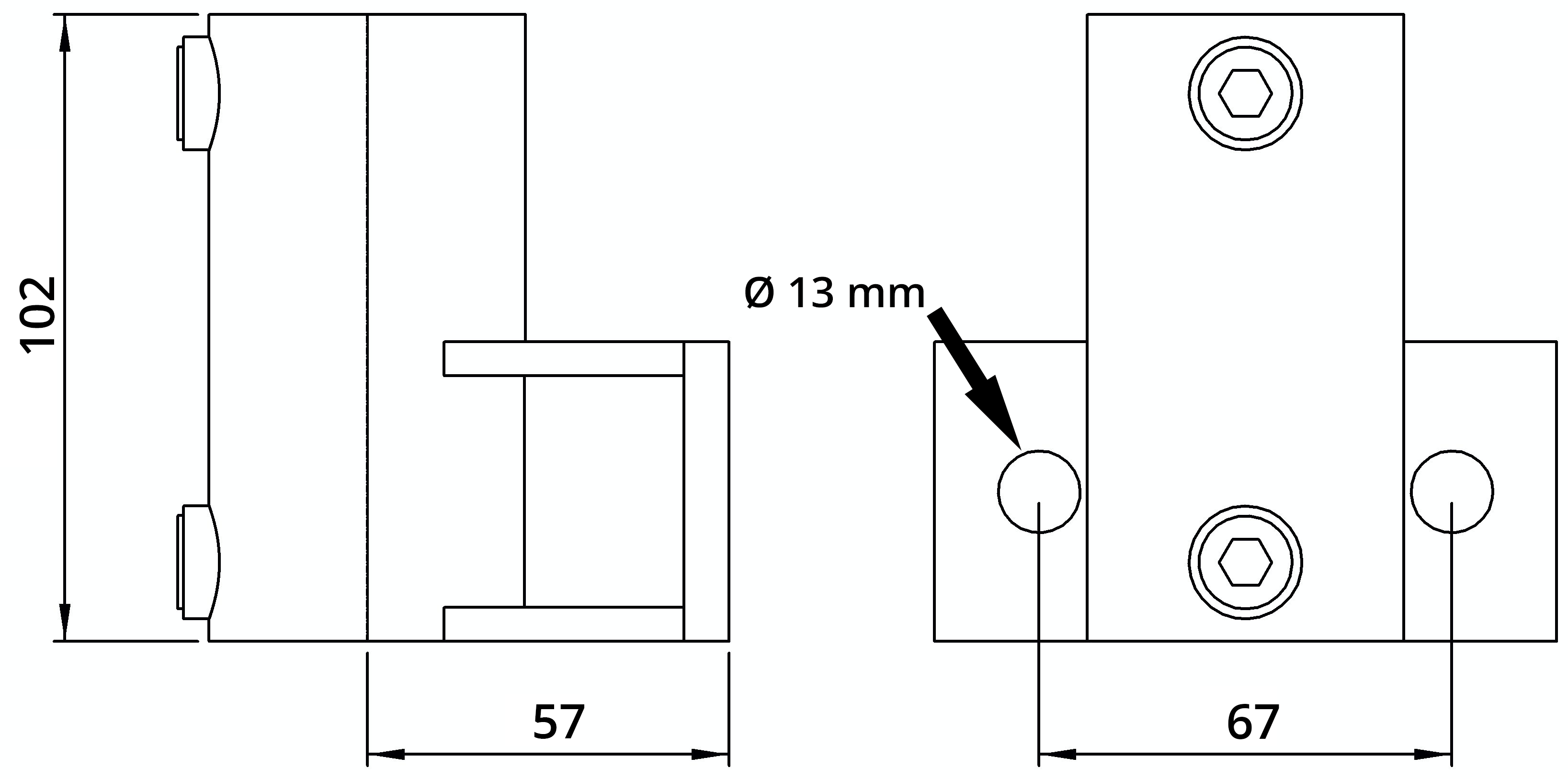 Rohrverbinder | Wandhalter Platte horizontal | 145B34 | 33,7 mm | 1" | Temperguss u. Elektrogalvanisiert