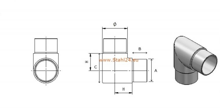Eckbogen 90° | zum Kleben | für Rundrohr: Ø 42,4x2 mm | V2A