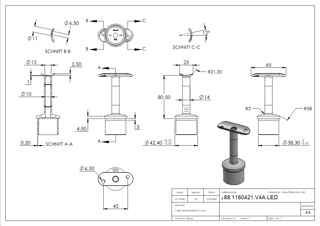 Stopfen mit Stift fuer LED Handlauf- Sicherer Halt-88-1160421-V4A.LED