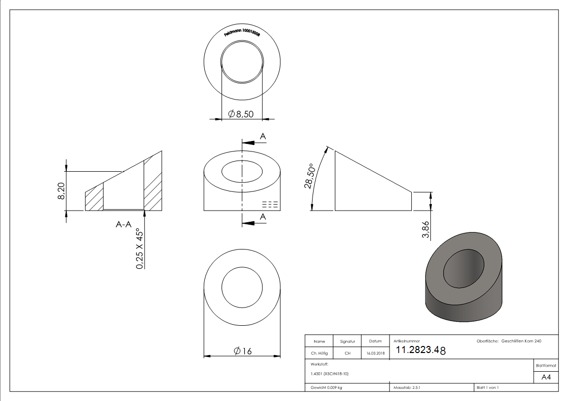Formanschluss | für flachen Anschluss | Gewinde M8 | V2A